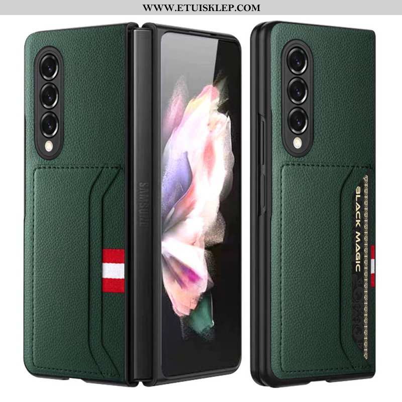 Etui do Samsung Galaxy Z Fold 3 5G Podwójne Etui Na Karty Ze Skóry Litchi